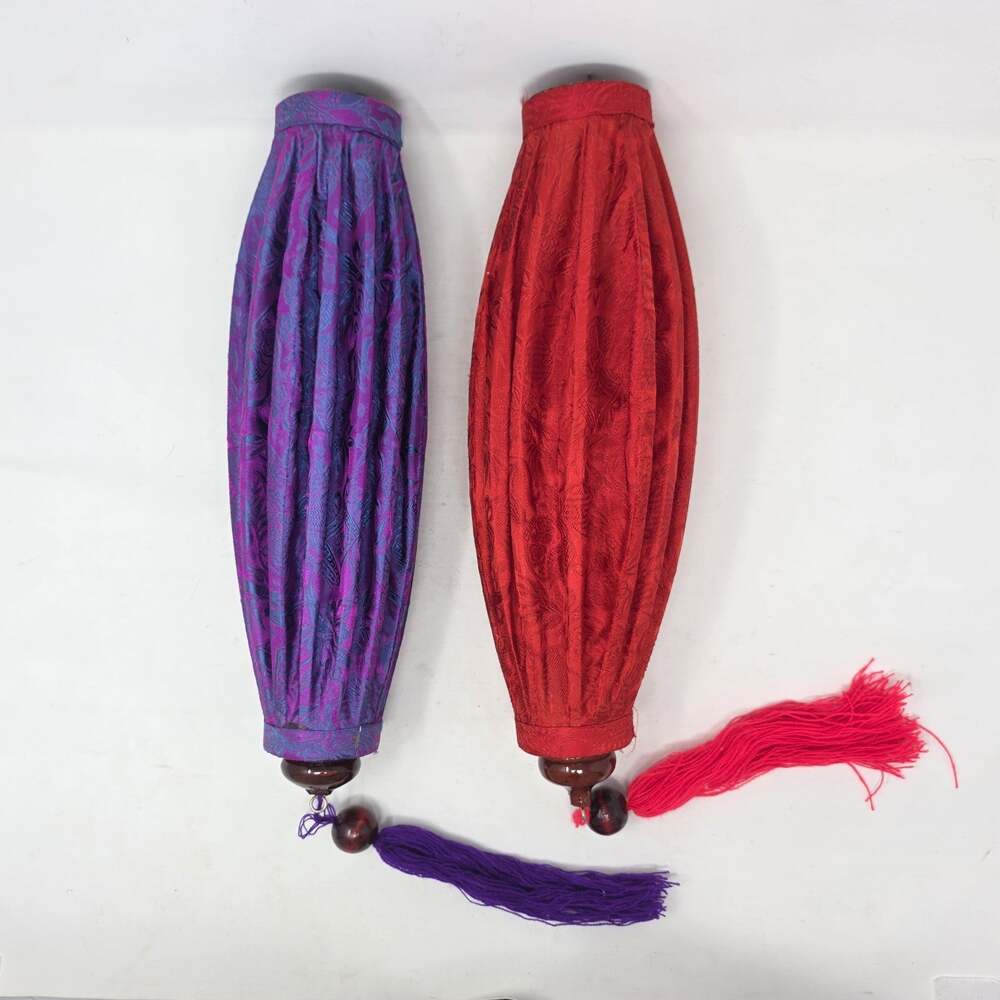 Authentic Vietnam Bamboo and Silk Brocade 16" Lantern with Tassel 2 Piece Red
